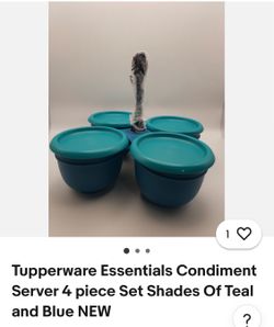 Tupperware Essentials Condiment Server 4 piece Set Shades Of Teal and Blue NEW
