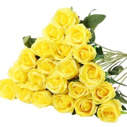 Hotop 20 Pcs Artificial Rose Flowers With Long Stem,Real Touch Silk Realistic Plastic Bouquet Roses Bulk For Home Decor Bridal Wedding Party Table Cen