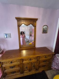 Gorgeous Vintage solid wood dresser with mirror