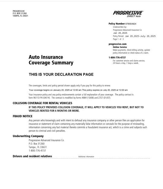 Insurance Declaration Page (Binder)