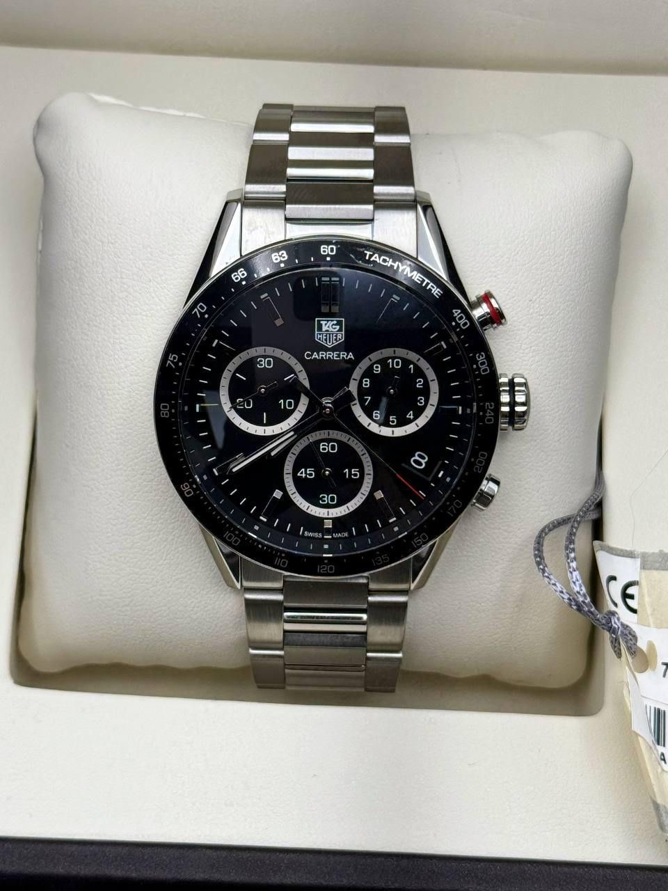 TAG Heuer Carrera Panamericana Mens Watch Stainless Steel Quartz 43mm CV1A10 Black Dial Chronograph box papers