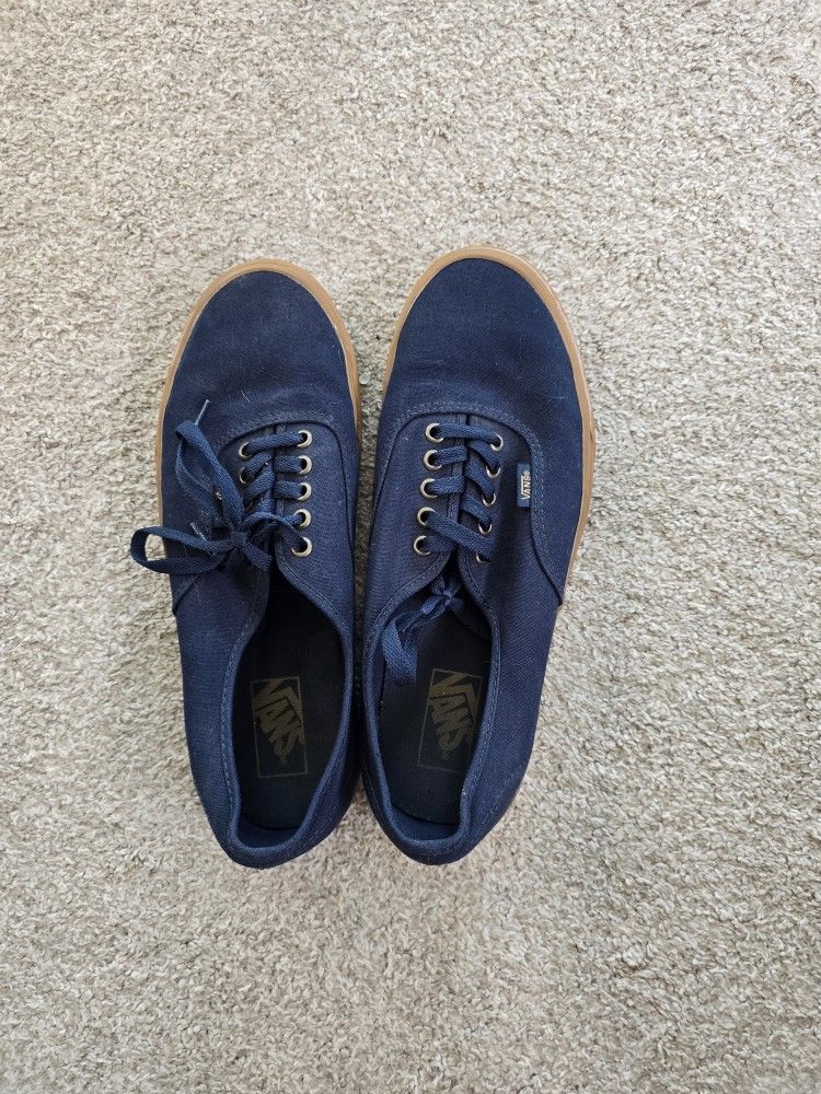 Size 9.5 Vans Shoes, Mens, Navy And Tan