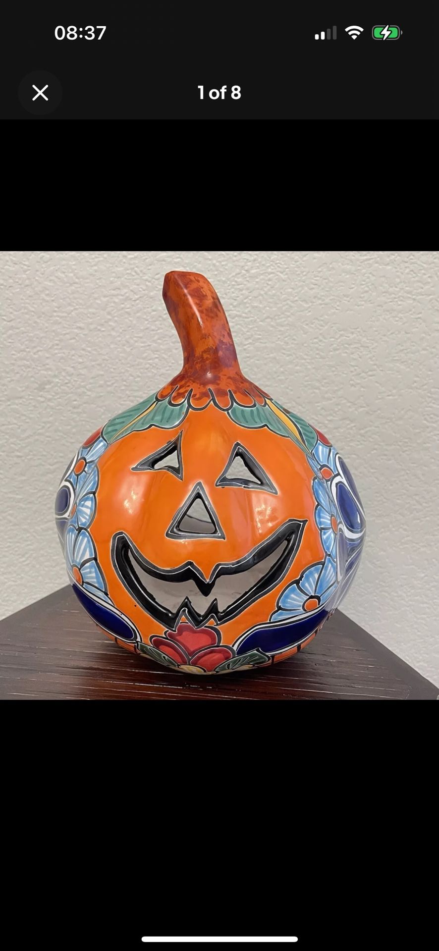 Large Talavera Pumpkin Jack O Lantern Halloween Mexican Pottery Folk Art 12"