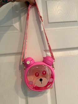 Pink Bear Kids Water Bottle with Strap