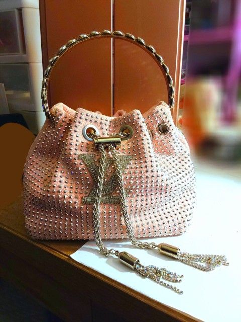 Rhinestone Bucket Handbag- Pink