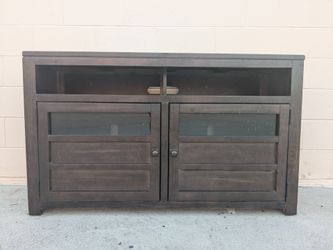 Dark Wood TV Stand with Glass Doors