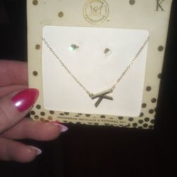 Brand New K Necklace And Stud Earrings 