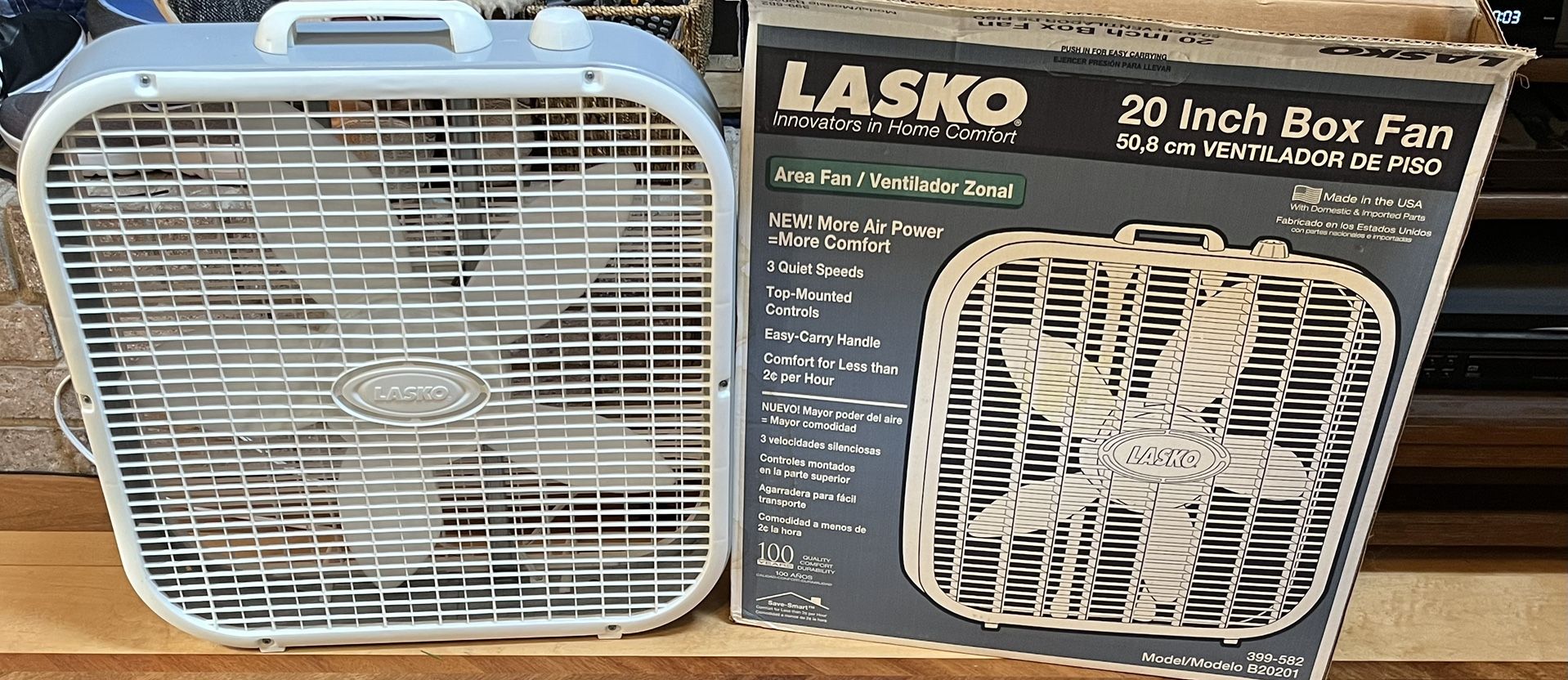 20” 3 Speed Box Fan Lasko Area Fan Made in USA