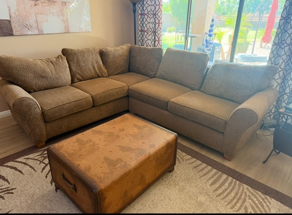Sectional with matching chaise lounge and storage ottoman