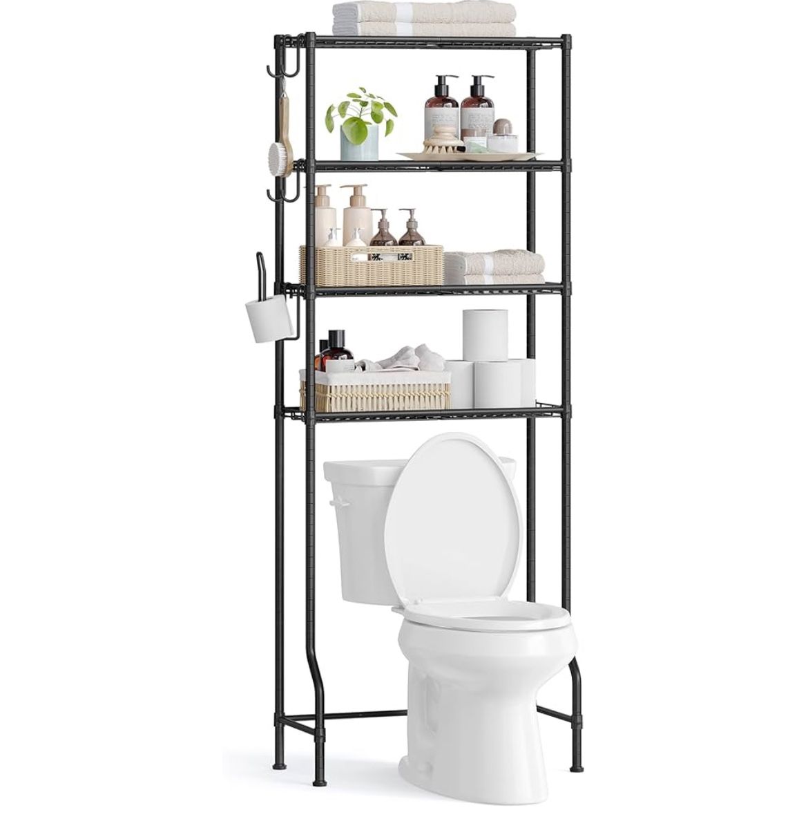 SONGMICS 4 Tier Over The Toilet Storage Metal Storage Rack Shelf Organizer - Black