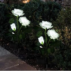 6 LED Solar Roses Garden Pathway Outdoor Light Flower (2 Stems - 3 Roses per Stem)
