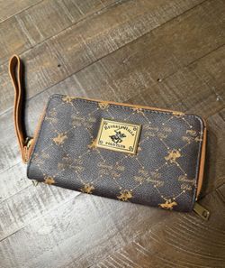 Beverly Hills Polo Club Brown  Wristlet Wallet Faux Leather Monogram- Merced