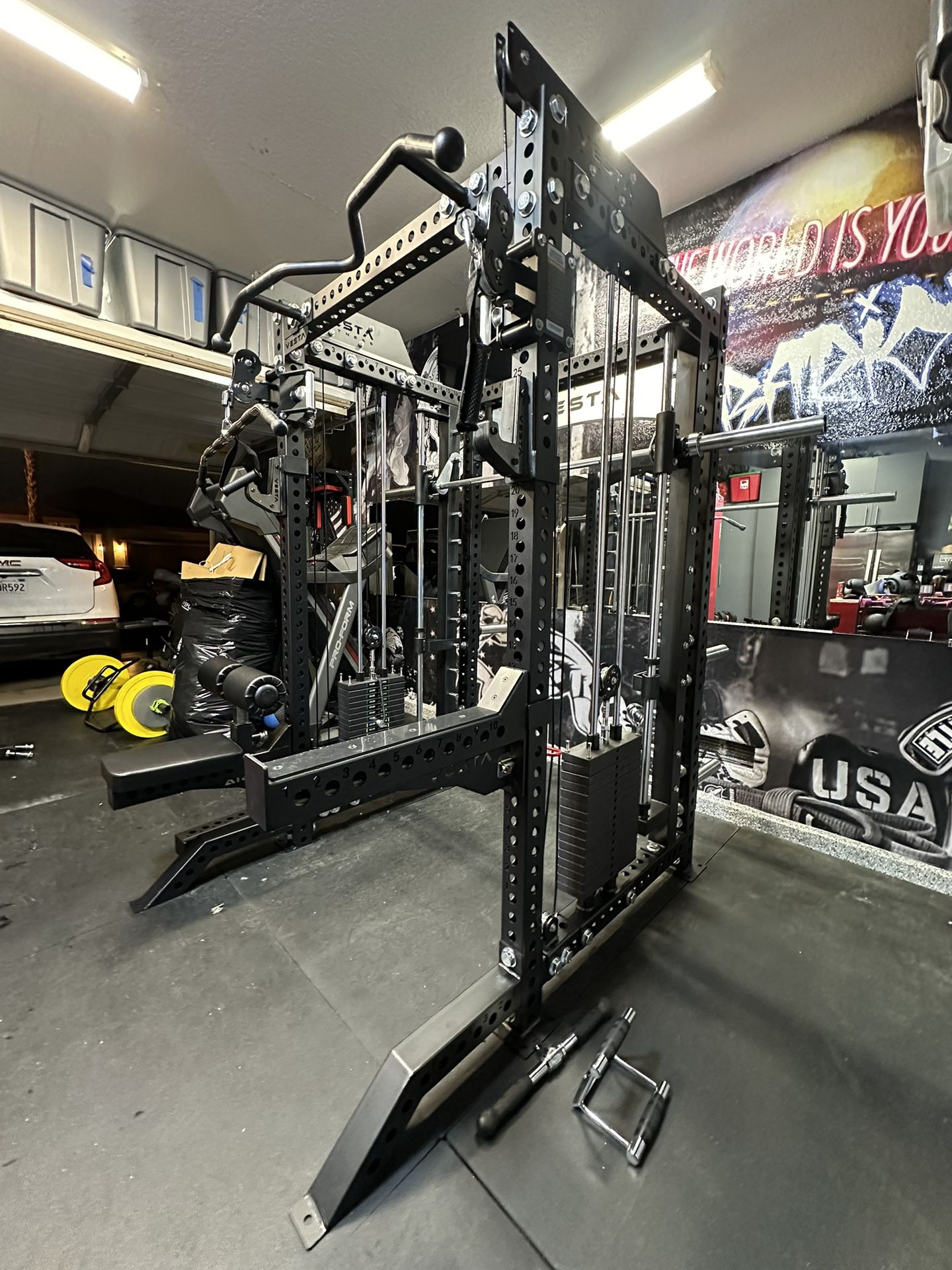 PRO SERIES Ultimate Half Rack Functional Trainer w/Smith Machine Bar | 320lb Stack | Gym Equipment | Fitness | Commercial | Squat Rack 