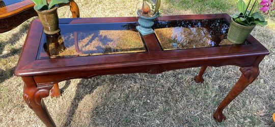 Cherry Wood Console Table with Glass Top