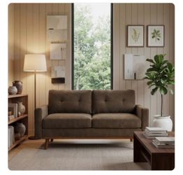 Mid-Century Modern Loveseat Sofa 65" L 30" W Coffee Polyester