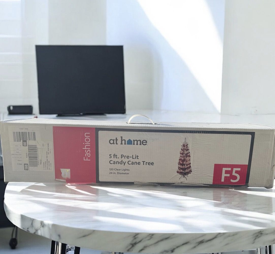 At Home 5 ft. Pre-Lit Candy Cane Tree