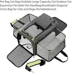 Pet Bag Cat Bag Foldable Large Capacity Cat Outdoor Car Expansion Portable Pet Handbag Breathable Diagonal Cross Bag for Cats and Dogs Portable(Green)