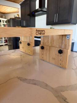 2 Adjustable Bamboo Double-Bowl Stands – Great Condition!