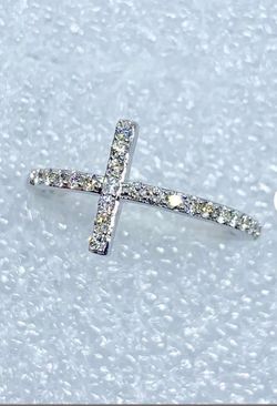 14 Karat White Gold Pave Diamond Cross Ring