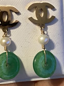 Aretes De Jade Y Perlas Naturales . Natural Jade And Pearls Earrings 