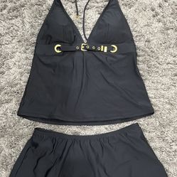 Swimsuit: Michael Kors Black Swim Halter Tankini & Skirted 