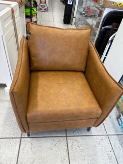 JAYDEN CREATION Hajo 30 in. Camel Faux Leather Arm Chair with Metal Legs
