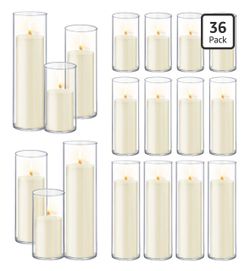 Ivory Pillar Candles w/Vases 36 pcs