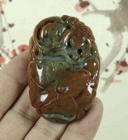 Certified A grade jade Peony carved flower and lizard pendant heavy pendant