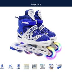 Adjustable Inline Skate with Illuminating Wheels, For Kids Boys Girls, Sizes (10 US little kid - 12.5 US little kid), Blue