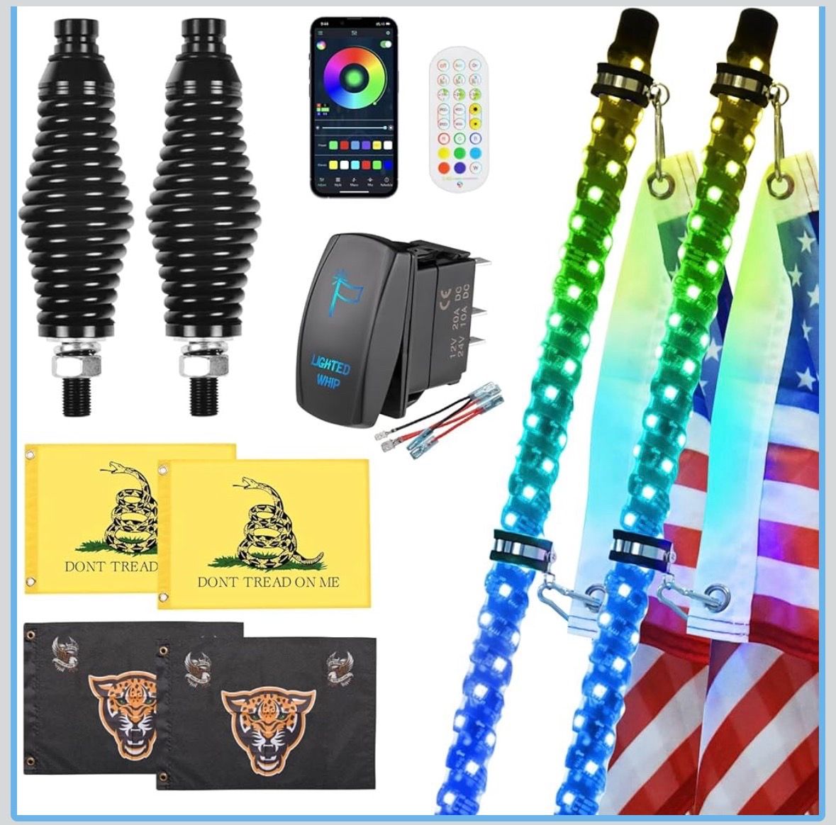 2 Pack 3FT Whip Lights with Spring Base,LED Whip Light