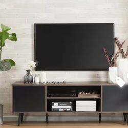 Black and Brown TV Stand with Adjustable Shelf Fits TV's up to 65 in. with Cable Management