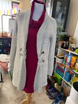 Women's Oatmeal Tan Marled Knit Long Open Front Cardigan Sweater Small