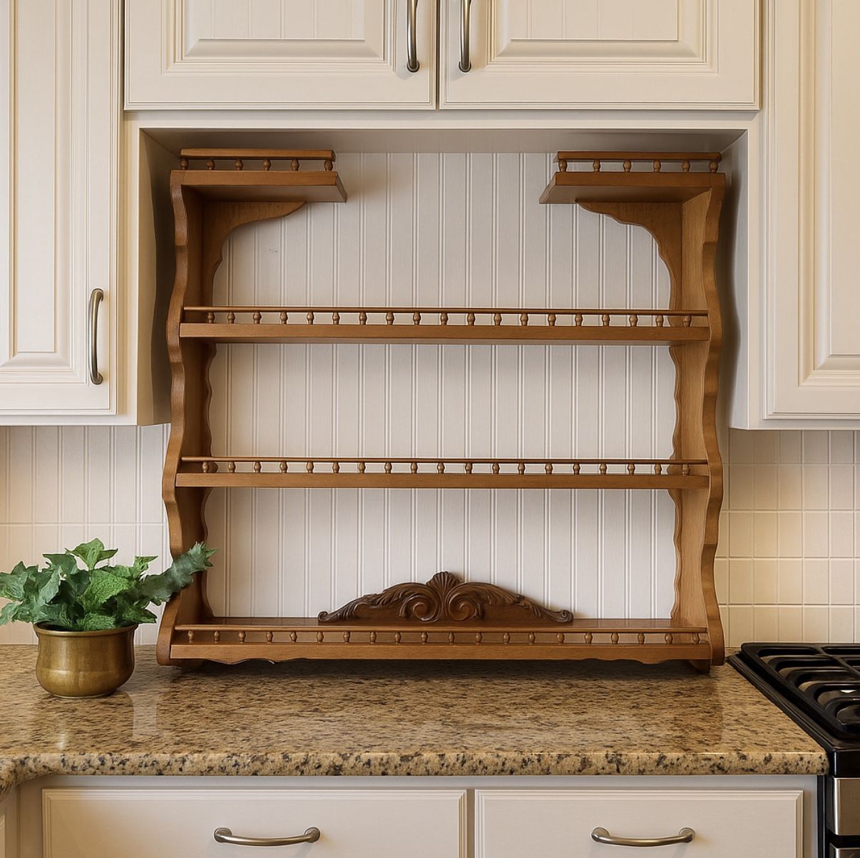 Vintage Solid Oak Country Style Kitchen Hanging Rack Storage Shelf