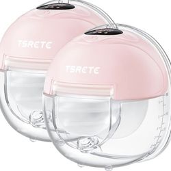 TSRETE Wearable Electric Breast Pump with LCD Display - 3 Modes, 12 Levels, Portable and Low Noise for Baby Feeding, 24mm Flange - Pink
