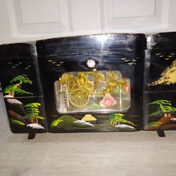 Vintage Black Lacquer Japanese Musical Jewelry Box 