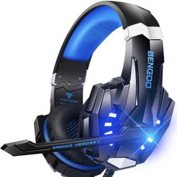 BENGOO G9000 Stereo Gaming Headset for PS4 PC Xbox One PS5 Controller, Noise Cancelling Over Ear Headphones with Mic, LED Light, Bass Surround, Soft M