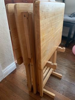 Set of 3 Wooden Folding TV Trays with Stand