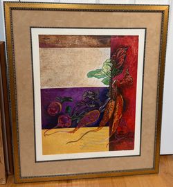 Large Jennifer Hollack Original Mixed Media Monoprint - Hand Painted/Textured 25"x29"