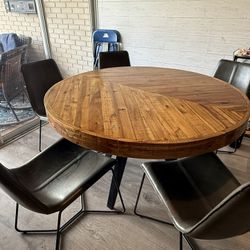 Circle Dining Table Plus Leather Chairs