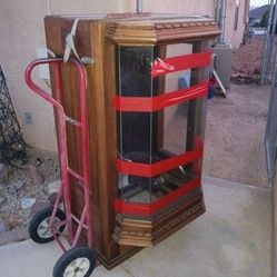 Huge Antique Cabinet with Interior Lights, Glass Shelves, Bowed Front