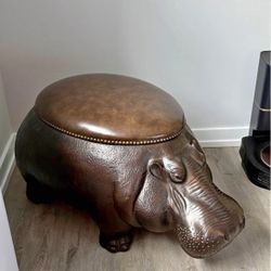 ANTIQUE HIPPO FOOT STOOL/STORAGE CHEST