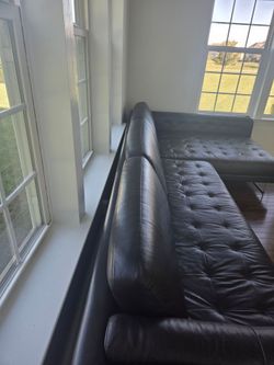 Black Leather Tufted Sectional Sofa
