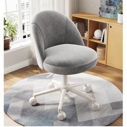 EnHomee Vanity Chair with Wheels and Comfortable Back, Cute Desk Chair Comfy with Adjustable Swivel Base for Bedroom, Home Office, Armless,Muted Grey