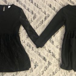 Lot 2 Girls Black Dresses, 1 Lace, 1 With Pockets
