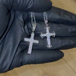 Moissanite VVS Cross Pendant Necklace Rope Chain