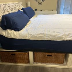 Pottery Barn White King/California King Bed Frame W/ Baskets