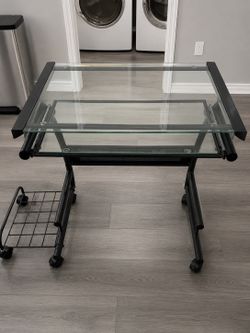 Glass Computer Desk / Rolling Workstation – Excellent Condition