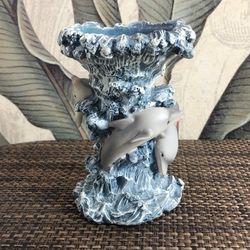 Dolphins On Waves Heavy Candle Holder Figurine