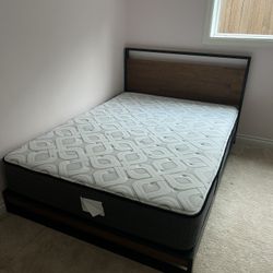 Full Bed With Frame, Mattress, 3 Sets Of Sheets, Mattress Cover