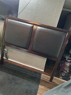 Queen Size Wood and Leather Upholstered Headboard
